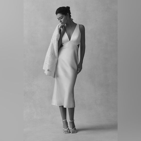 Sachin & Babi Sierra V-Neck Cutout Satin Dress by BHLDN NWT 2 - Picture 4 of 12